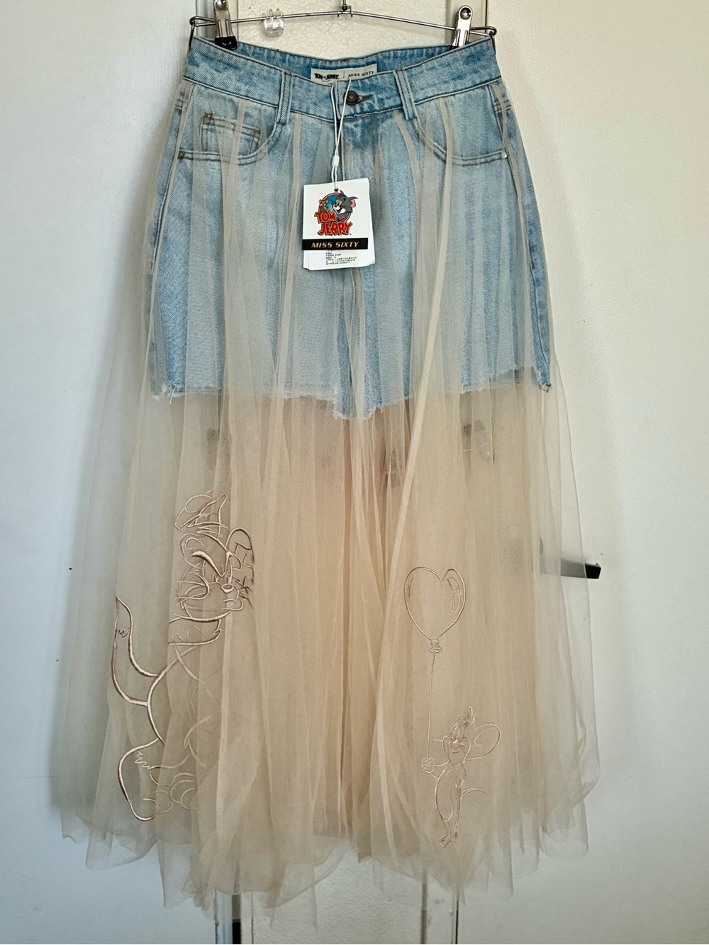 Very Rare and Unique MISS SIXTY x Tom and Jerry Denim & Tulle Skirt